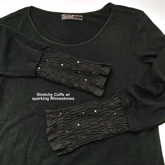 ERUNER 2-pc Set Black Tunic Long Sleeved Round Neck w/ matching Scarf M-L - Picture 8 of 15